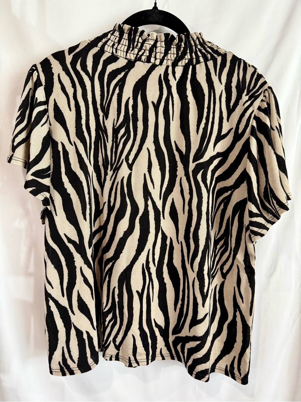 Women's Ruffle-Neck Zebra Print Top in Black and Cream - Picture 2 of 8